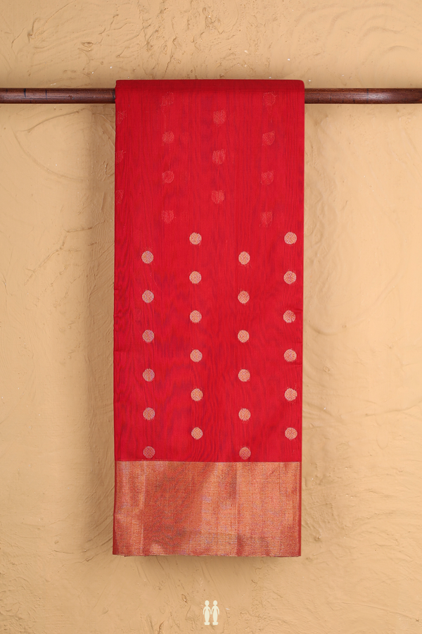 Kora Silk Cotton Saree In Scarlet Red With Allover Design