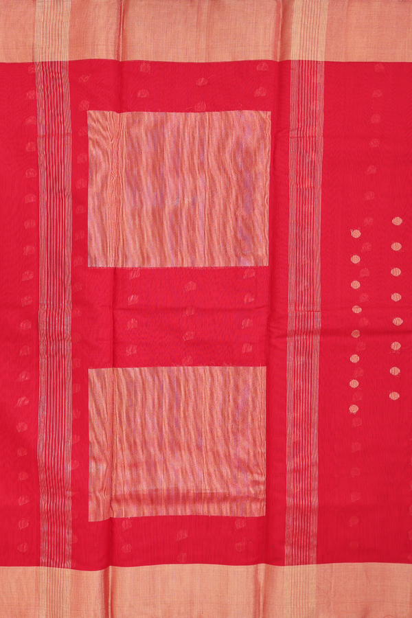 Kora Silk Cotton Saree In Scarlet Red With Allover Design