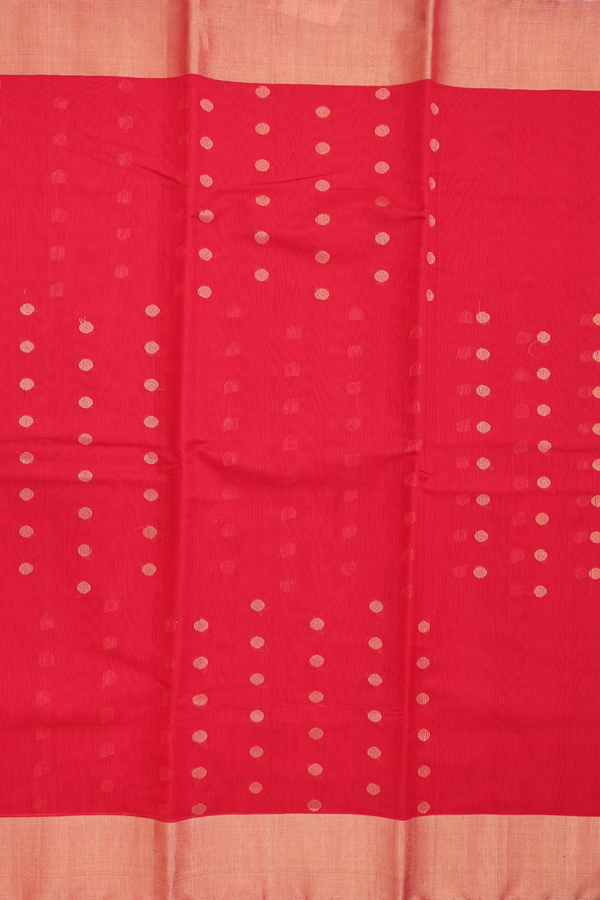 Kora Silk Cotton Saree In Scarlet Red With Allover Design