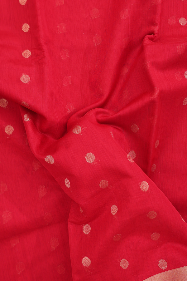 Kora Silk Cotton Saree In Scarlet Red With Allover Design