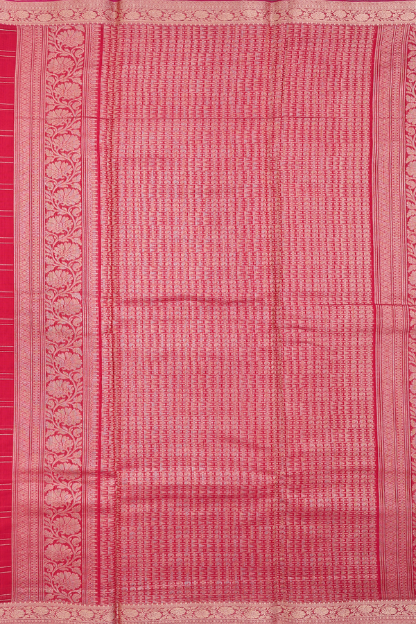 Kora Silk Cotton Saree In Scarlet Red With Checks Design