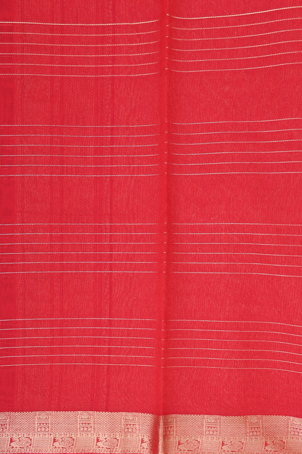 Kora Silk Cotton Saree In Scarlet Red With Checks Design