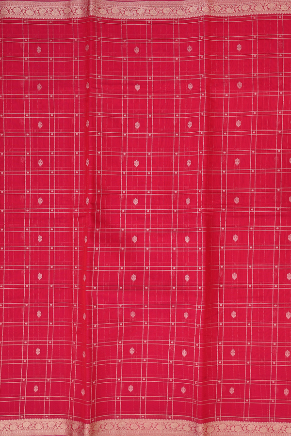 Kora Silk Cotton Saree In Scarlet Red With Checks Design