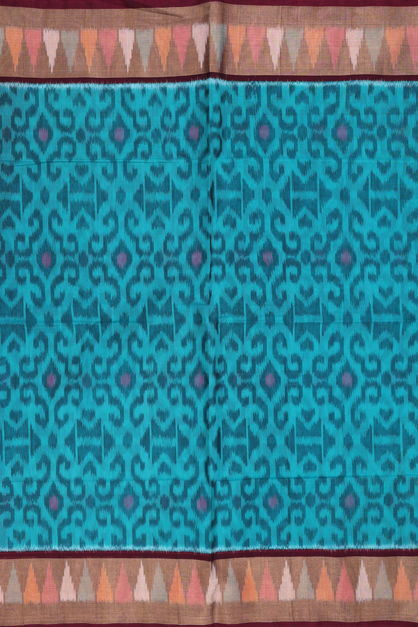 Kora Silk Cotton Saree In Sea Green With Ikat Design