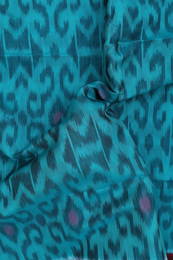 Kora Silk Cotton Saree In Sea Green With Ikat Design