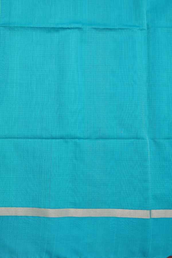 Kora Silk Cotton Saree In Seafoam Green With Floral Motifs