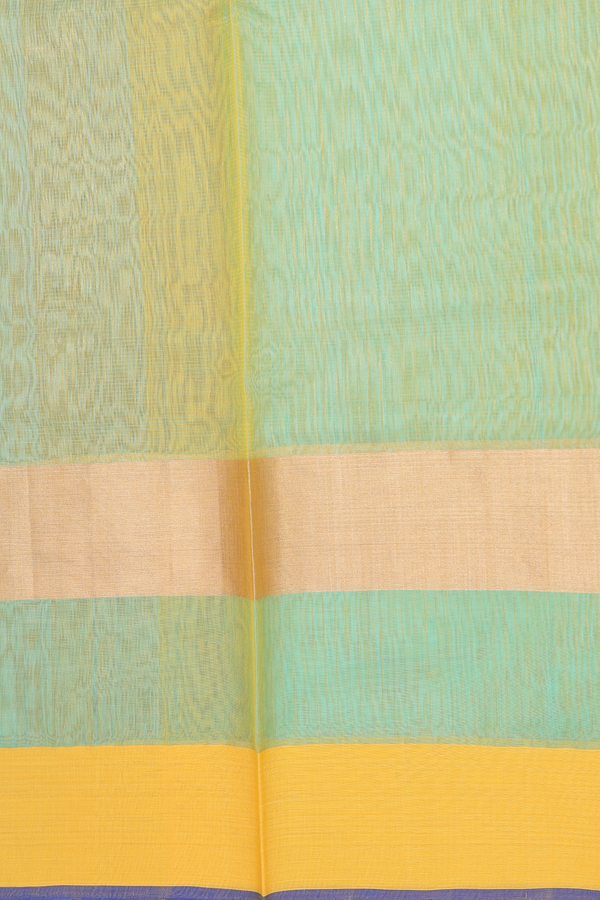 Kora Silk Cotton Saree In Sky Blue With Stripes Design