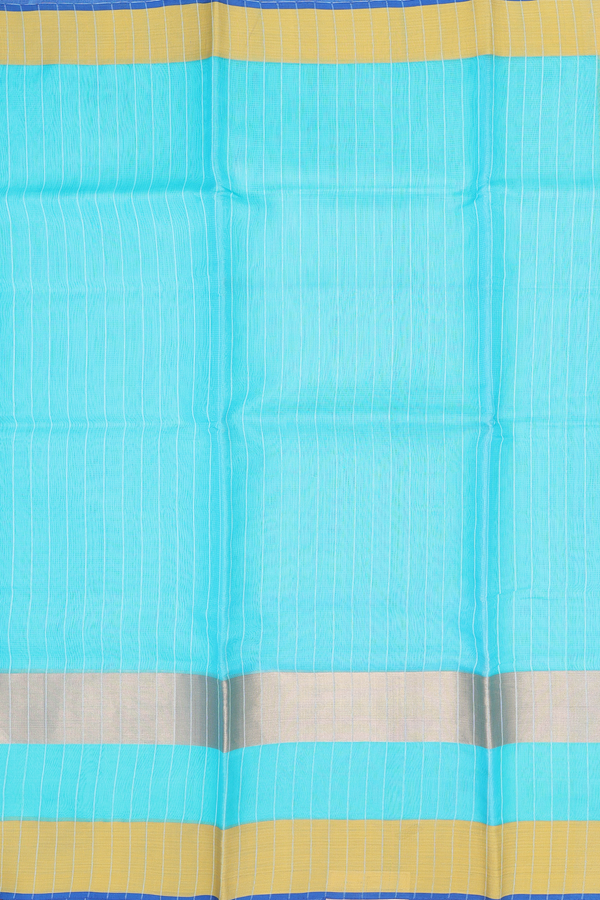 Kora Silk Cotton Saree In Sky Blue With Stripes Design