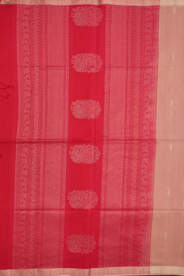 Kora Silk Cotton Saree In Tan Brown With Peacock Motifs
