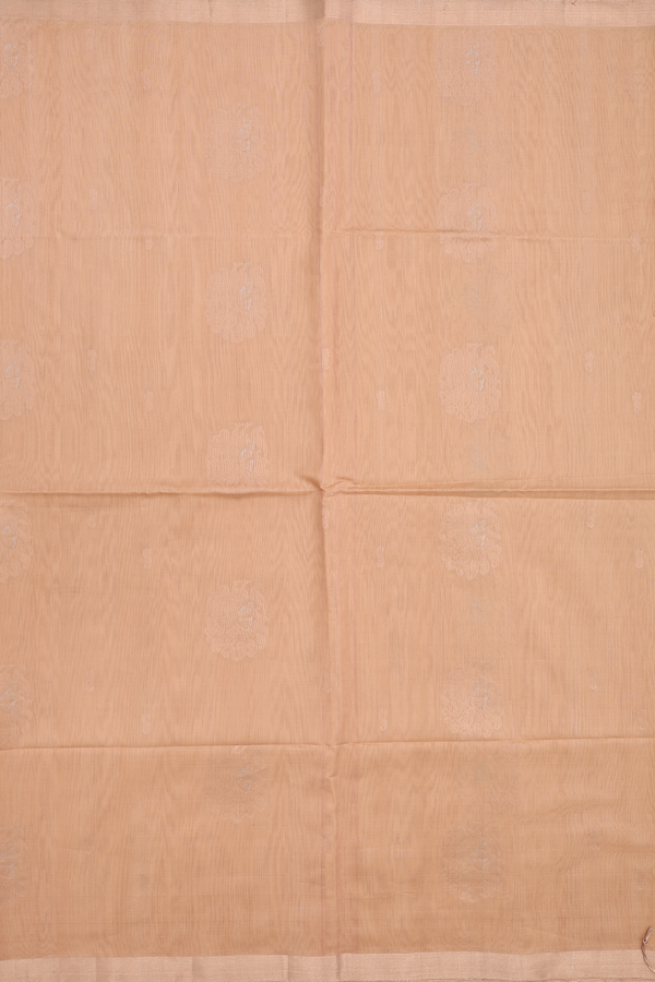 Kora Silk Cotton Saree In Tan Brown With Peacock Motifs