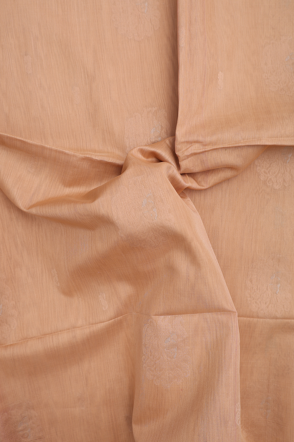 Kora Silk Cotton Saree In Tan Brown With Peacock Motifs