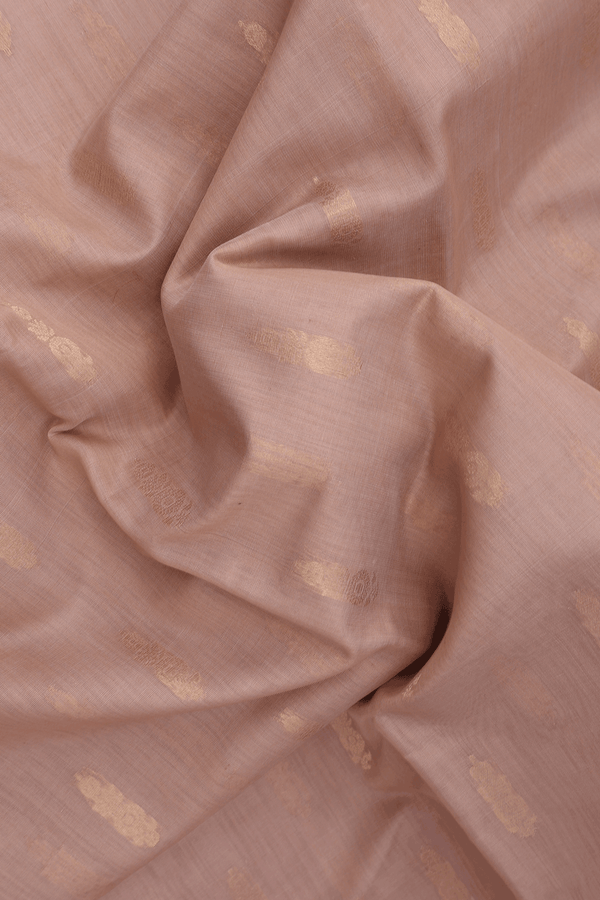 Kora Silk Cotton Saree In Tan Brown With Zari Buttas