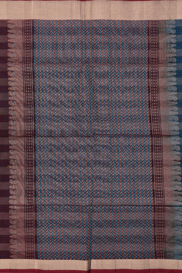 Kora Silk Cotton Saree In Teal Blue With Checks Design