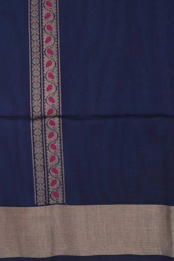 Kora Silk Cotton Saree In Teal Blue With Allover Buttas