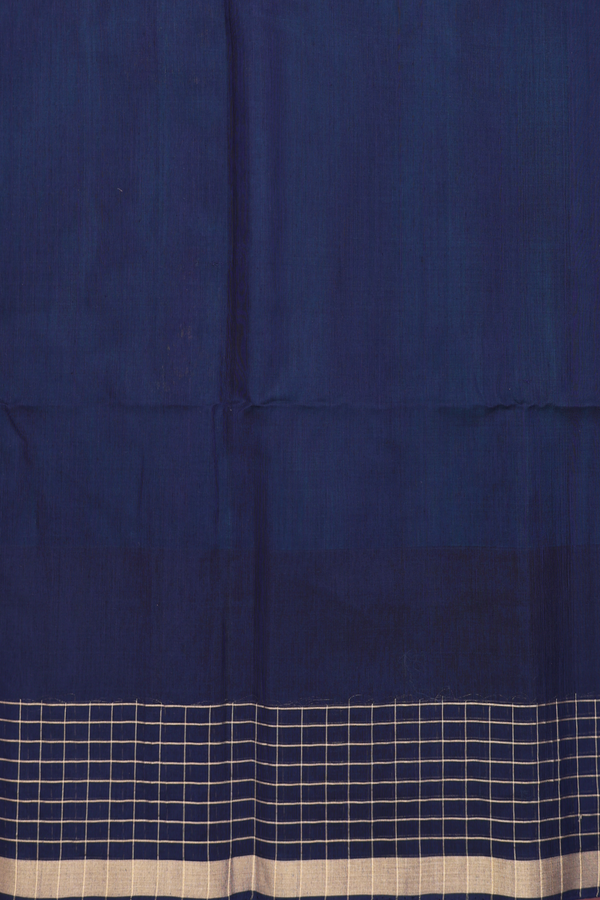 Kora Silk Cotton Saree In Teal Blue With Peacock Design