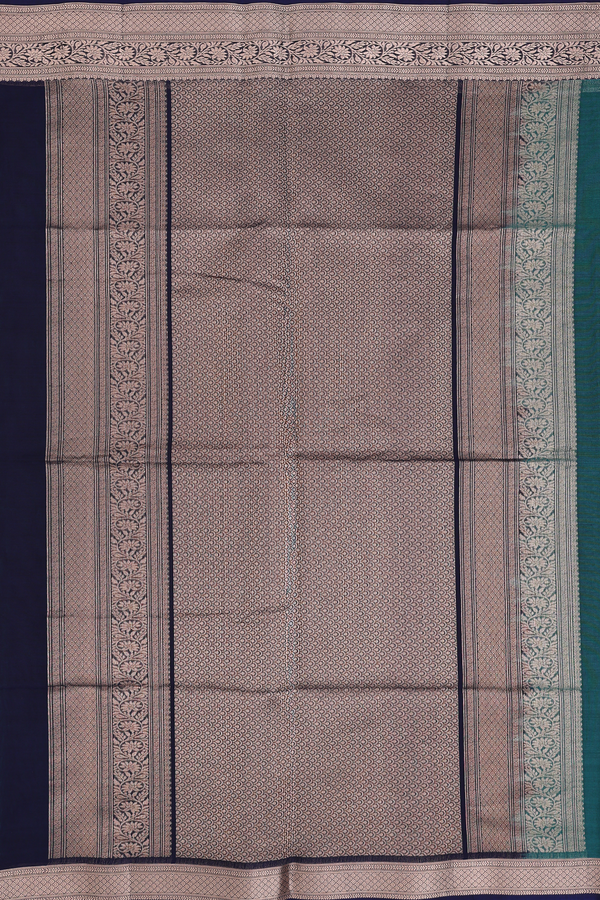 Kora Silk Cotton Saree In Teal Green With Floral Buttas