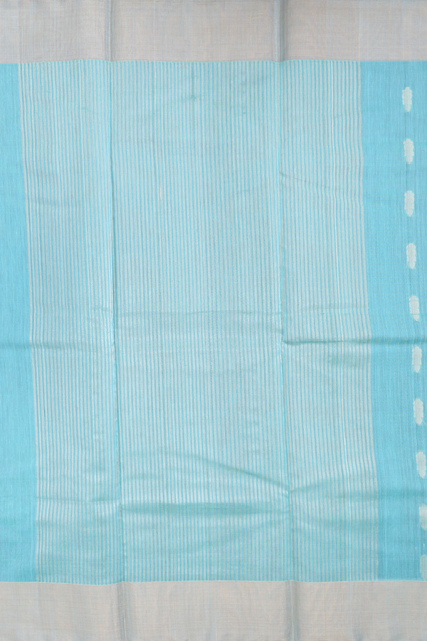 Kora Silk Cotton Saree In Tiffany Blue With Floral Buttas