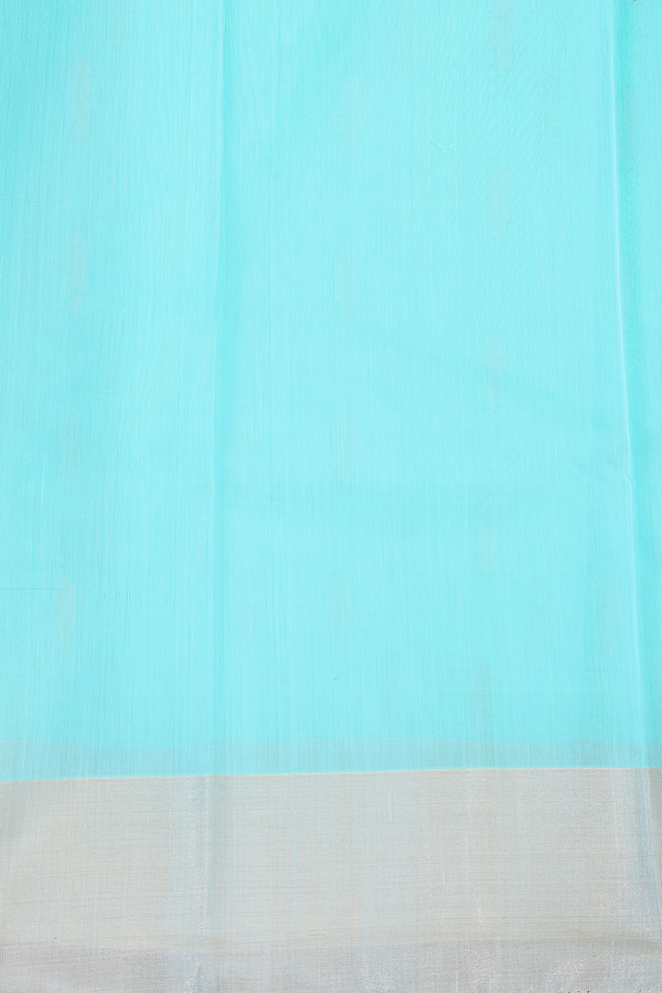 Kora Silk Cotton Saree In Tiffany Blue With Floral Buttas