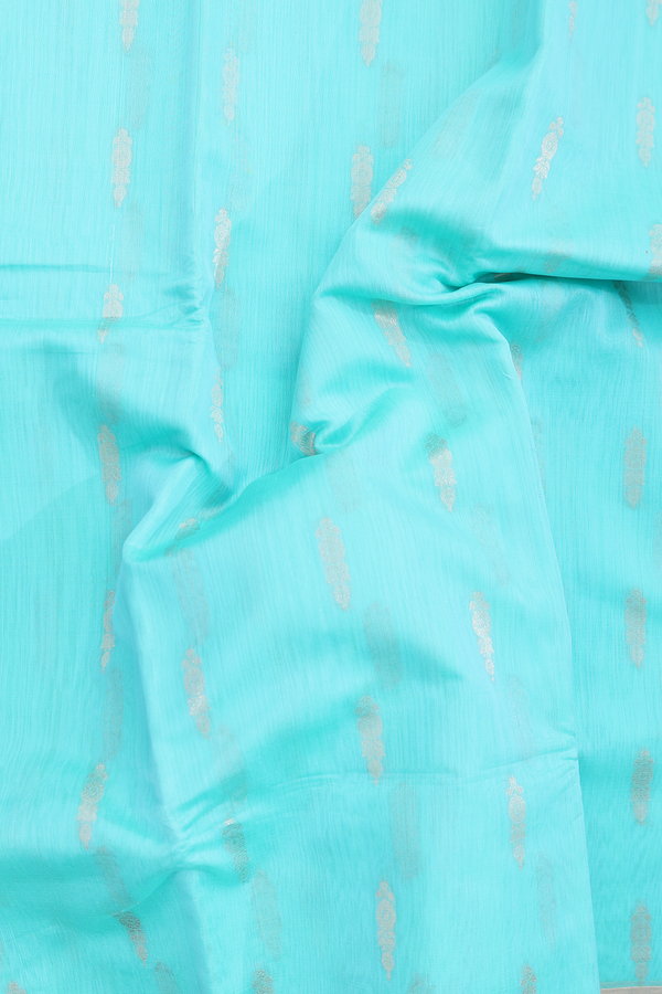 Kora Silk Cotton Saree In Tiffany Blue With Floral Buttas