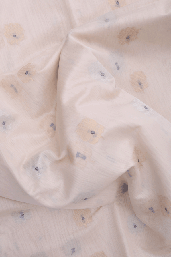 Kora Silk Cotton Saree In White With Floral Buttas
