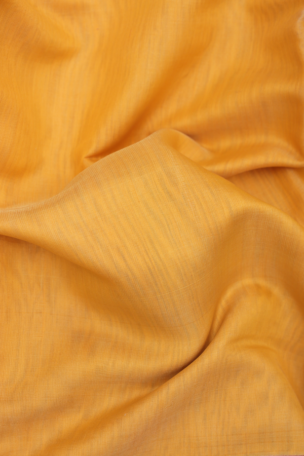 Kora Silk Cotton Saree In Yellow With Contrast Border