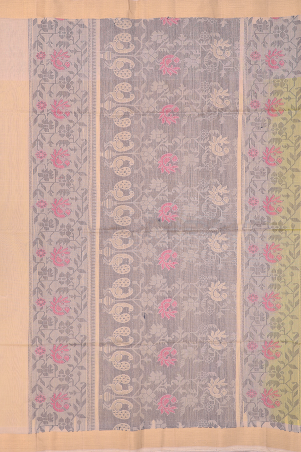 Kora Silk Cotton Saree In Yellow With Floral Buttas