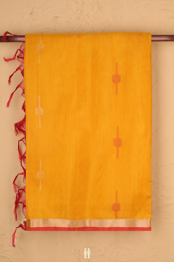 Kora Silk Cotton Saree In Yellow With Floral Design