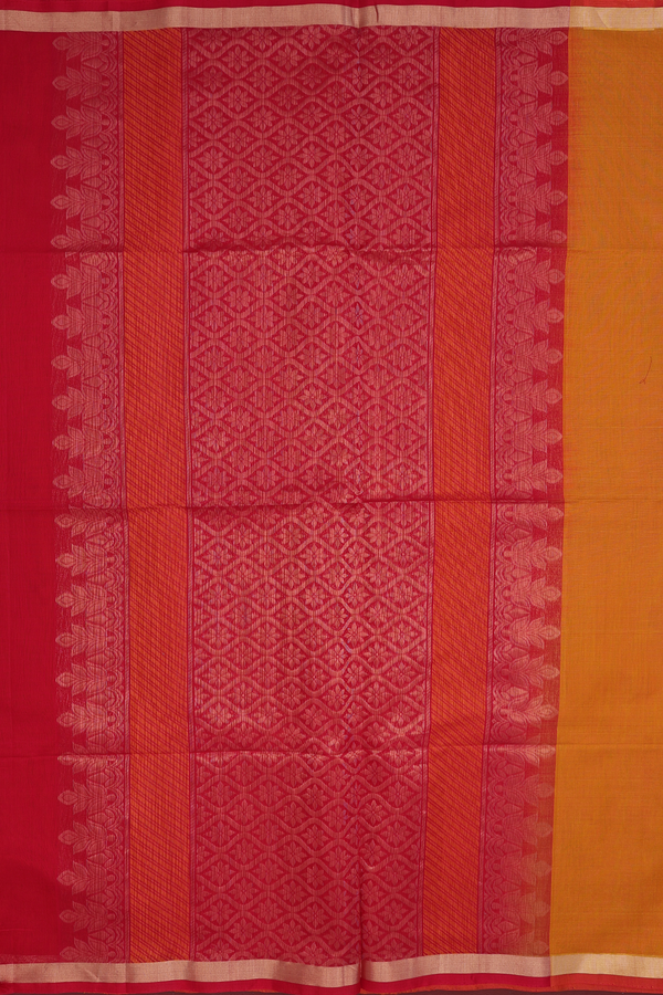 Kora Silk Cotton Saree In Yellow With Floral Design