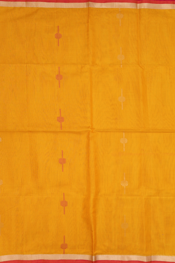 Kora Silk Cotton Saree In Yellow With Floral Design