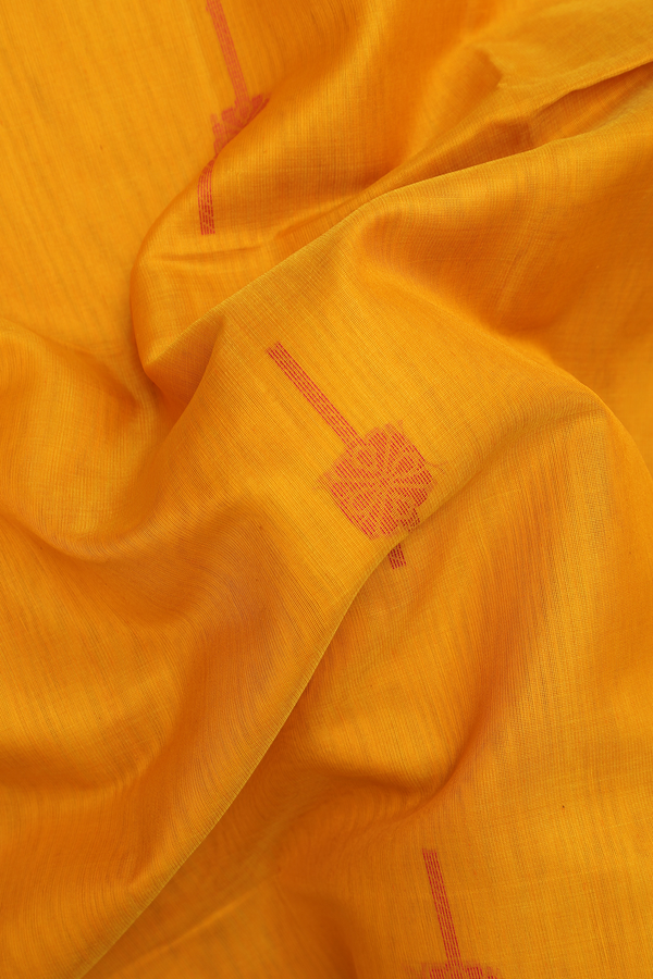 Kora Silk Cotton Saree In Yellow With Floral Design
