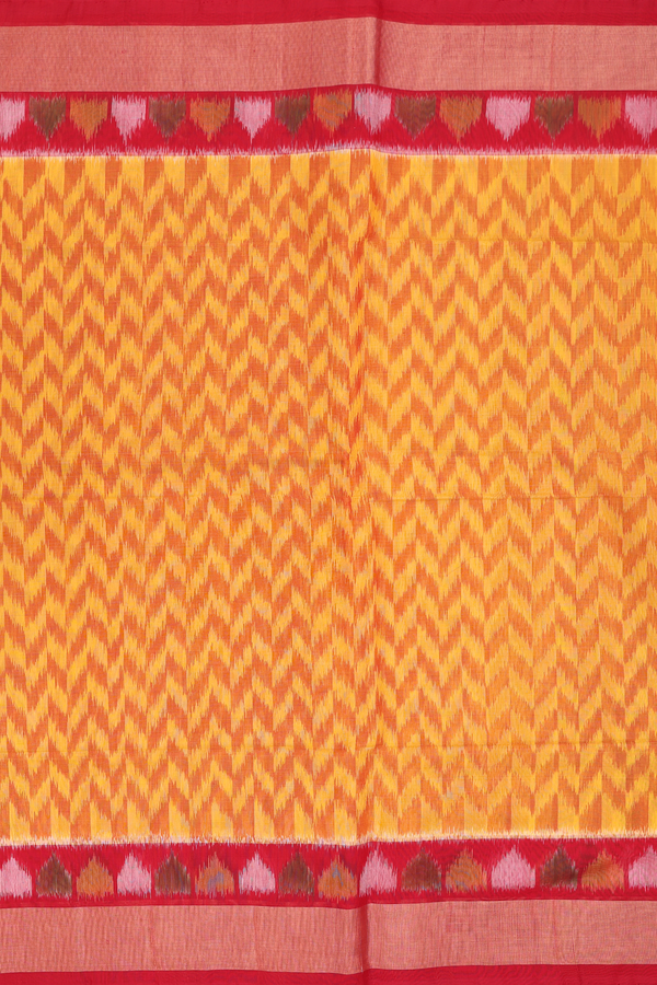 Kora Silk Cotton Saree In Yellow With Ikat Design