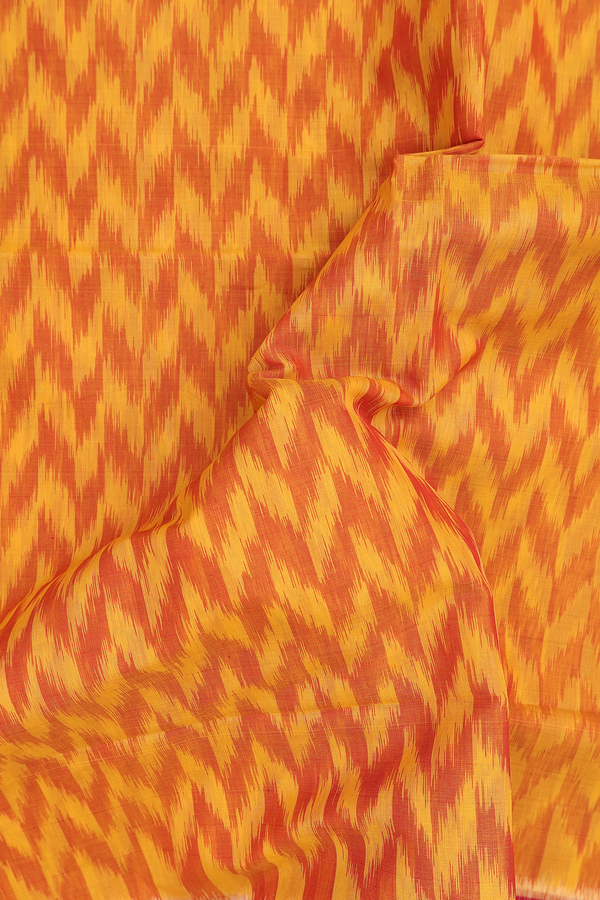 Kora Silk Cotton Saree In Yellow With Ikat Design