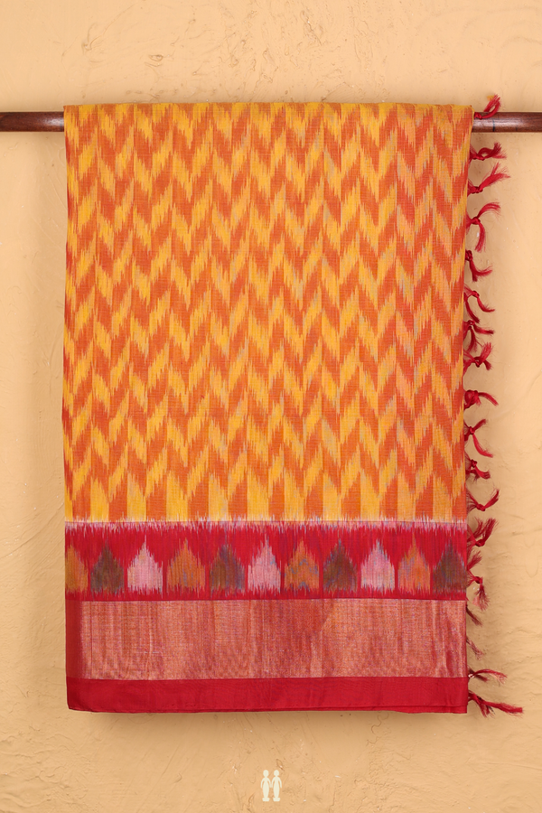 Kora Silk Cotton Saree In Yellow With Ikat Design