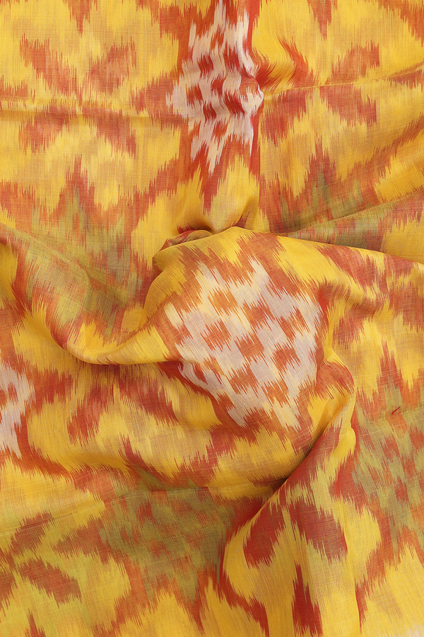 Kora Silk Cotton Saree In Yellow With Printed Design