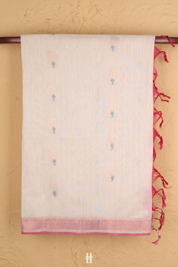 Kora Silk Cotton Saree In Ivory With Paisley Buttas