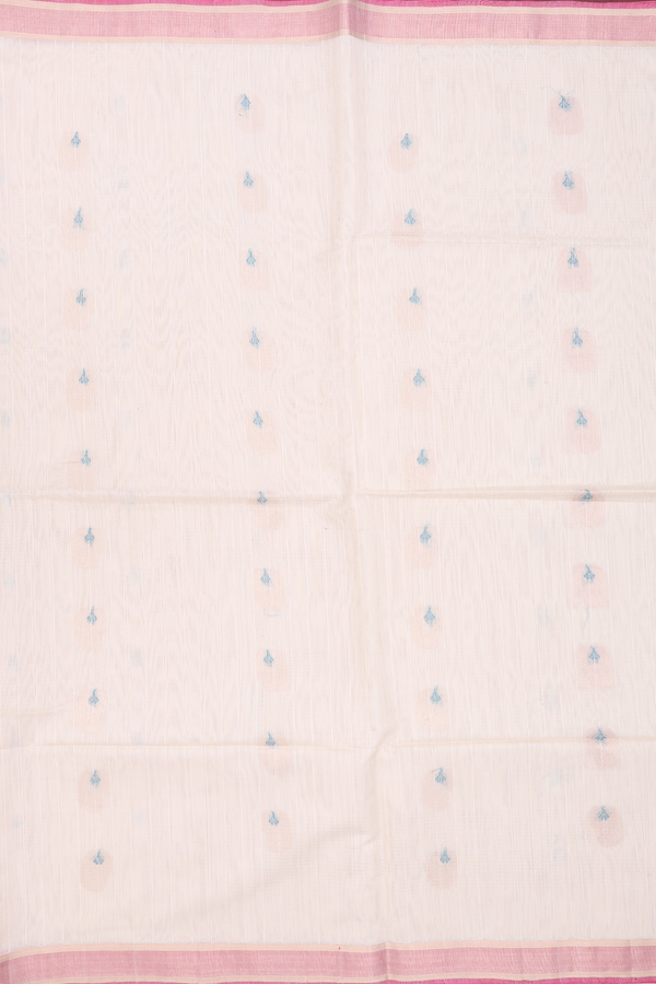Kora Silk Cotton Saree In Ivory With Paisley Buttas
