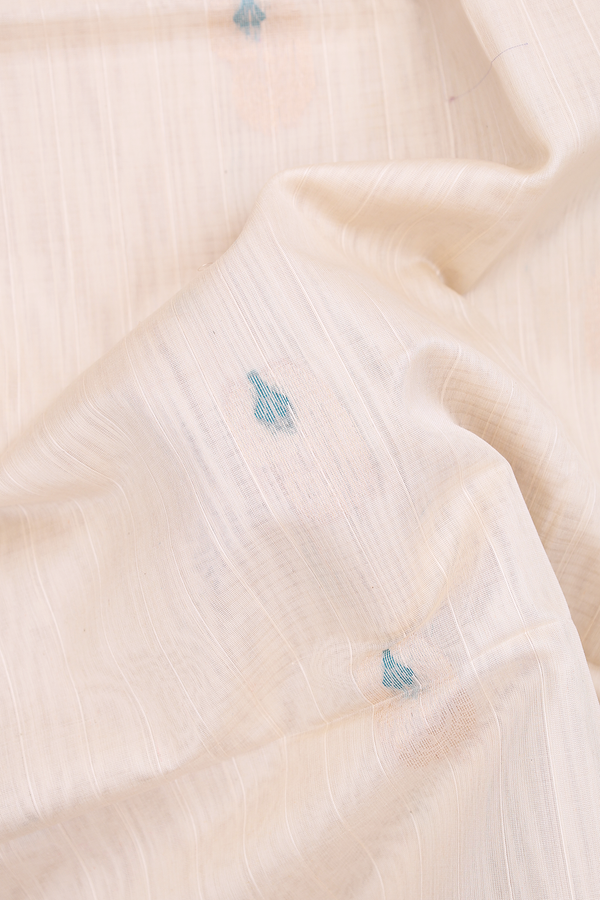 Kora Silk Cotton Saree In Ivory With Paisley Buttas