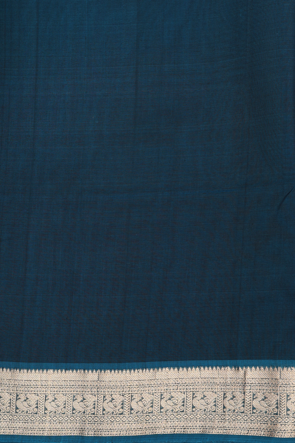 Kora Silk Cotton Saree In Royal Blue With Peacock Buttas
