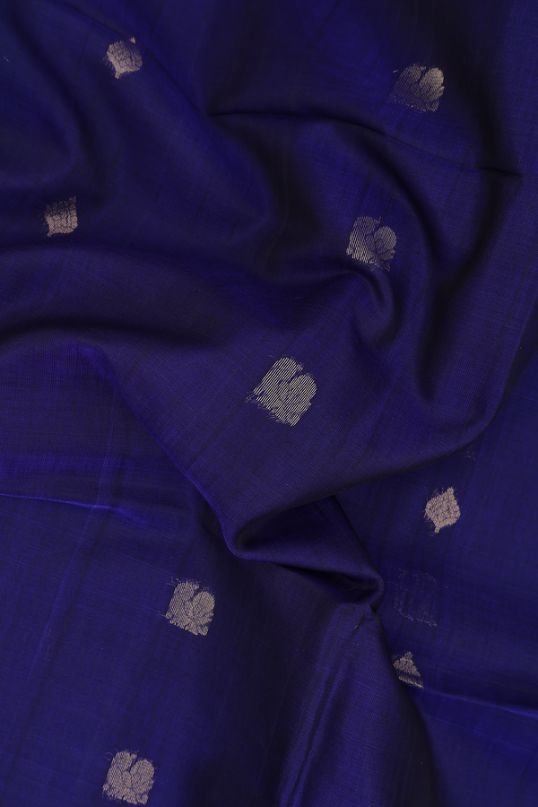 Kora Silk Cotton Saree In Royal Blue With Peacock Buttas