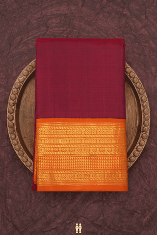 Korvai Border Plain Burgundy Red Kanchipuram Silk Saree