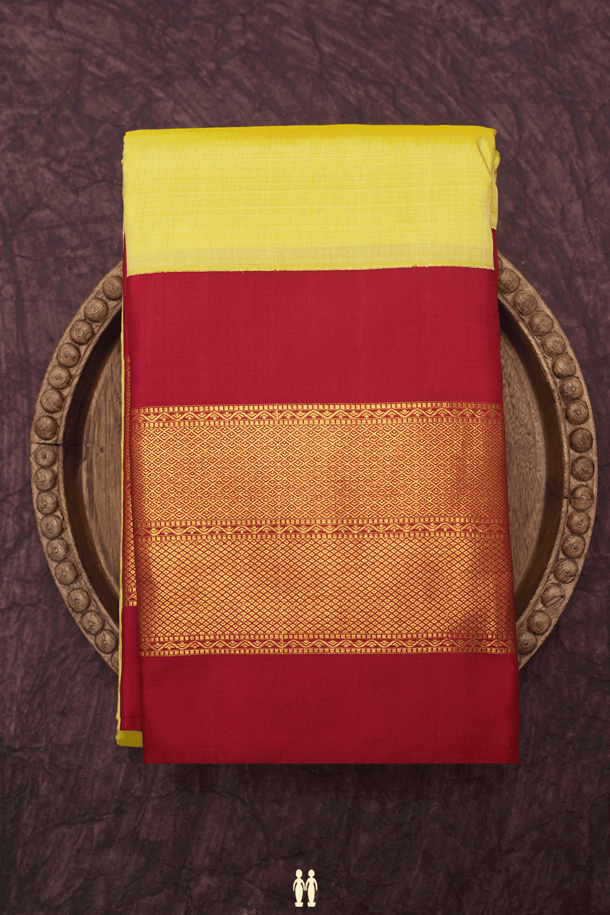 Korvai Zari Border Plain Celery Yellow Kanchipuram Silk Saree