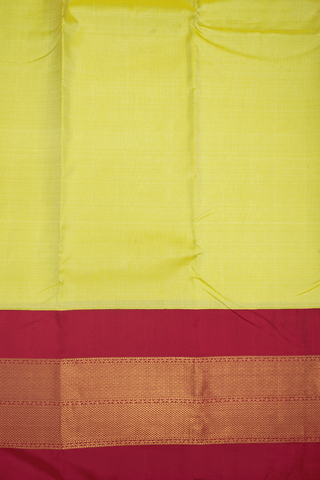 Korvai Zari Border Plain Celery Yellow Kanchipuram Silk Saree