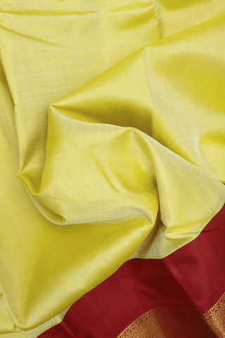 Korvai Zari Border Plain Celery Yellow Kanchipuram Silk Saree