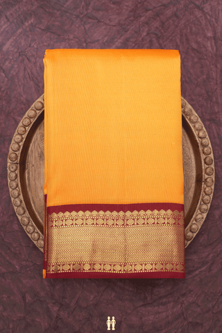 Korvai Zari Border Plain Honey Orange Kanchipuram Silk Saree