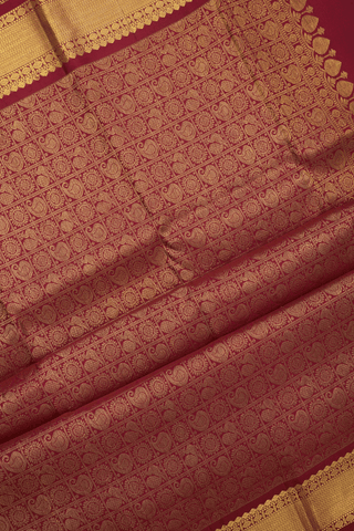 Korvai Zari Border Plain Honey Orange Kanchipuram Silk Saree