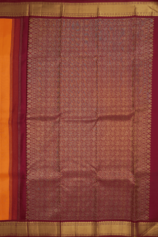 Korvai Zari Border Plain Honey Orange Kanchipuram Silk Saree
