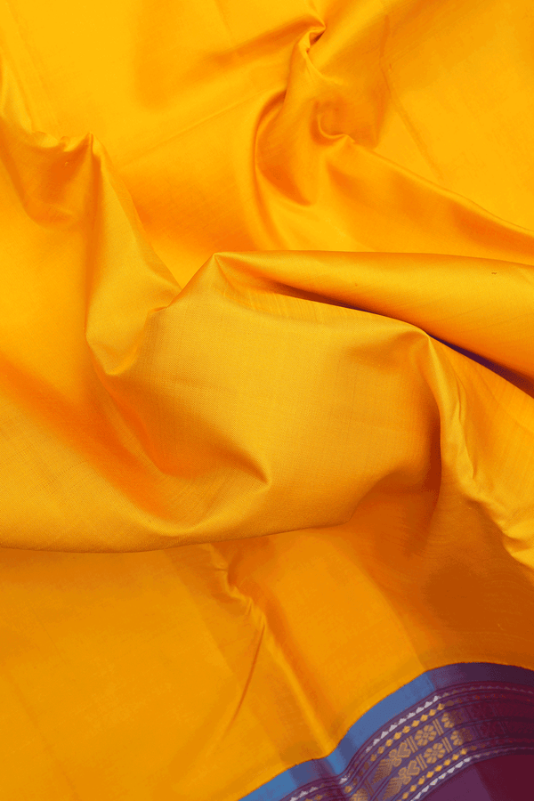 Korvai Zari Border Plain Honey Yellow Kanchipuram Silk Saree