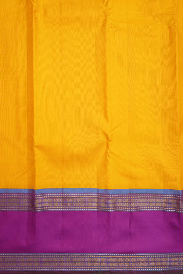 Korvai Zari Border Plain Honey Yellow Kanchipuram Silk Saree