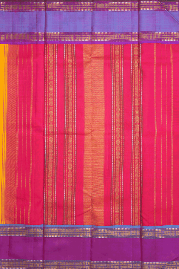 Korvai Zari Border Plain Honey Yellow Kanchipuram Silk Saree