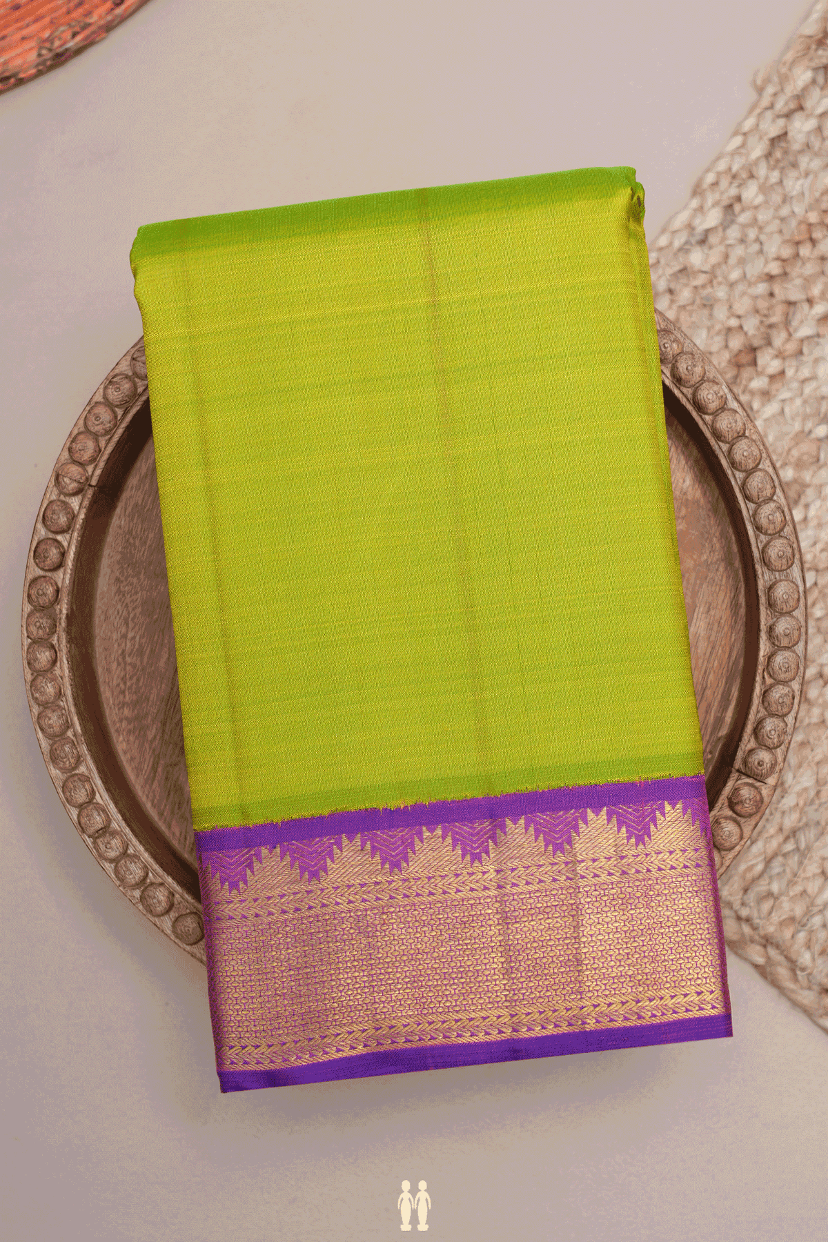 Korvai Zari Border Plain Lime Green Kanchipuram Silk Saree